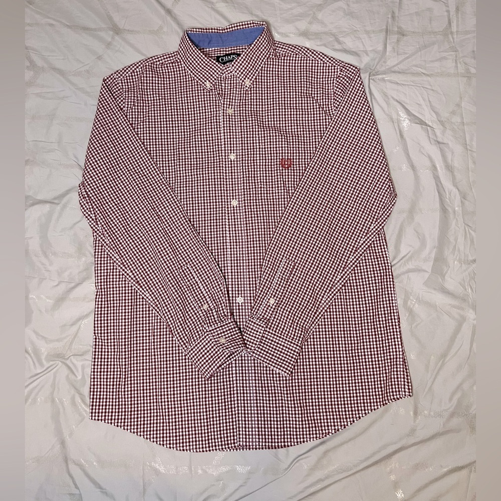 Chaps Red and White Checkered Button Down Shirt